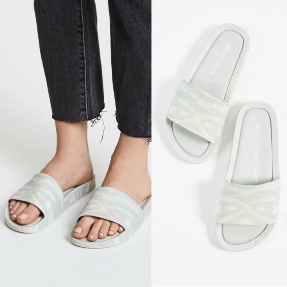 Melissa Beach Slide + Baja East Gray Camo Beach Sandals Slides Size 9‎ EUC